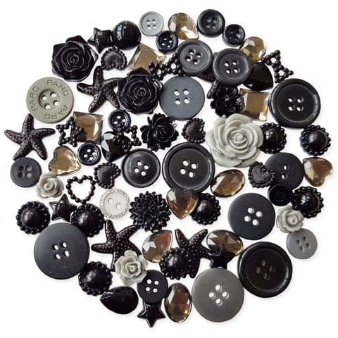 BLACK 50pcs Assorted Gems, Cabochons, buttons and Pearlised Flatbacks