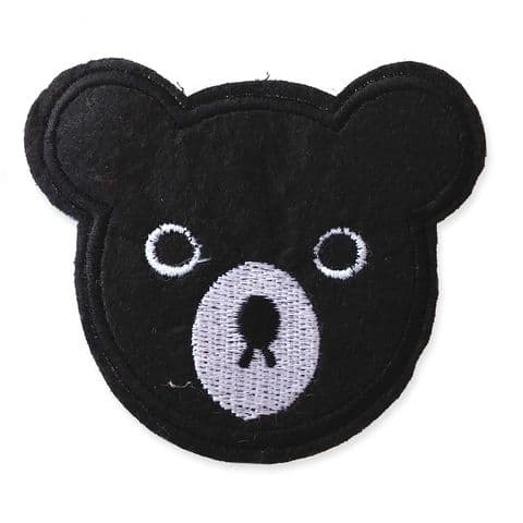 BLACK BEAR HEAD MOTIF IRON ON EMBROIDERED PATCH APPLIQUE