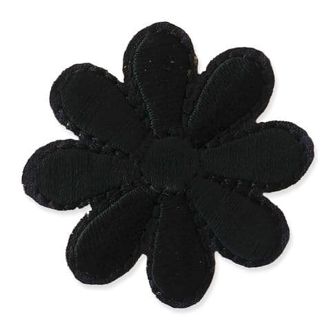 BLACK DAISY MOTIF IRON ON EMBROIDERED PATCH APPLIQUE