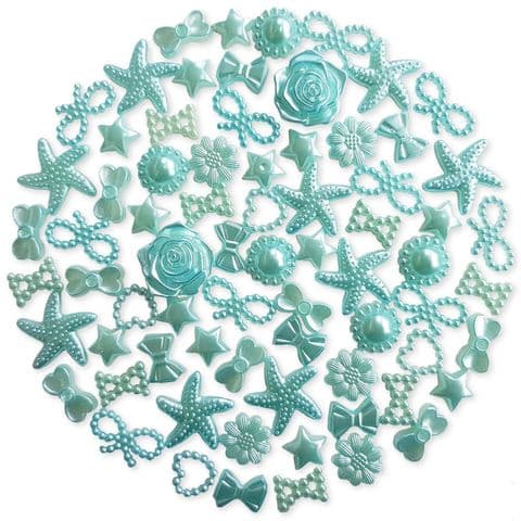 BLUE 50pcs Pack Flatback Pearlised Embellishments