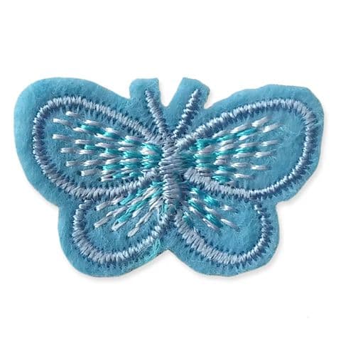 BLUE BUTTERFLY MOTIF IRON ON EMBROIDERED PATCH APPLIQUE