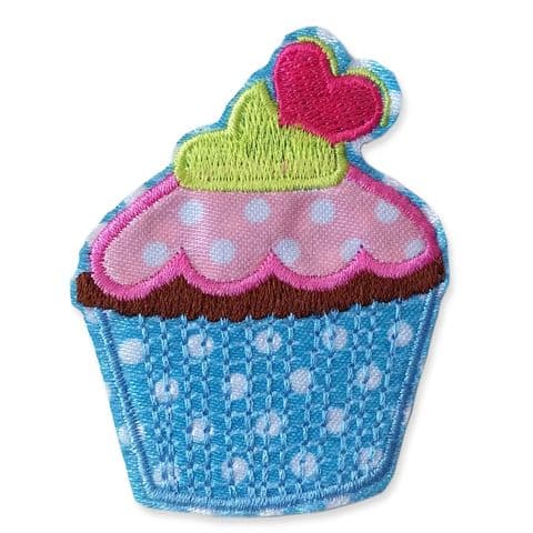 BLUE CUPCAKE MOTIF IRON ON EMBROIDERED PATCH APPLIQUE