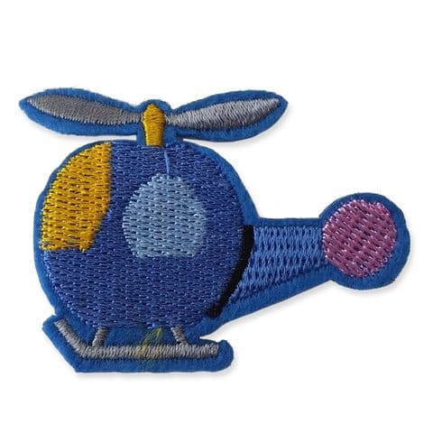 BLUE HELICOPTER MOTIF IRON ON EMBROIDERED PATCH APPLIQUE