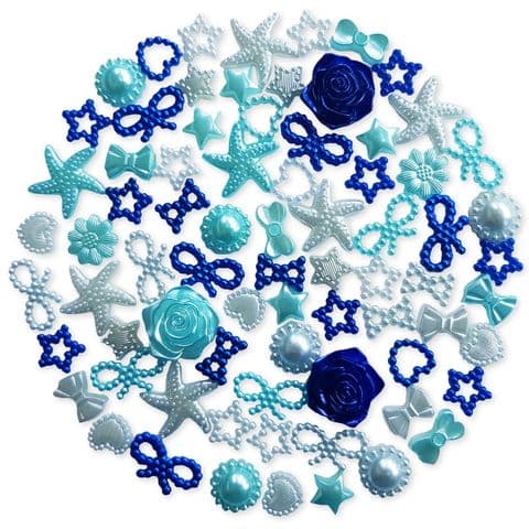 BLUE MIX 50pcs Pack Flatback Pearlised Embellishments