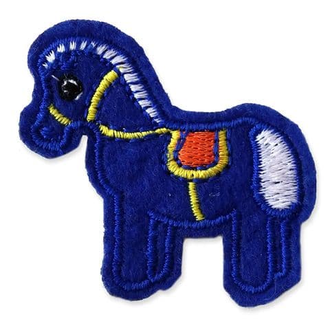 BLUE PONY MOTIF IRON ON EMBROIDERED PATCH APPLIQUE