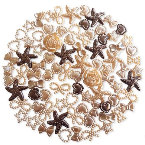 BROWN 50pcs Pack Flatback Pearlised Embellishments