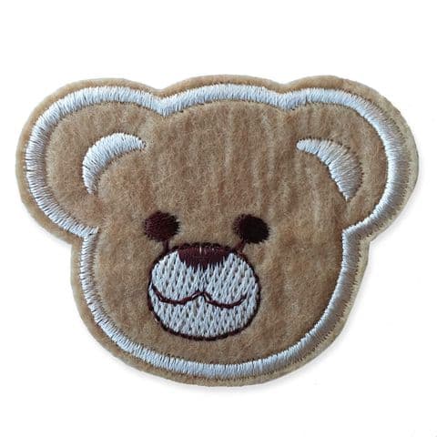 BROWN BEAR HEAD MOTIF IRON ON EMBROIDERED PATCH APPLIQUE