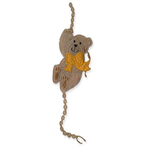 BROWN CLIMBING TEDDY MOTIF IRON ON EMBROIDERED PATCH APPLIQUE