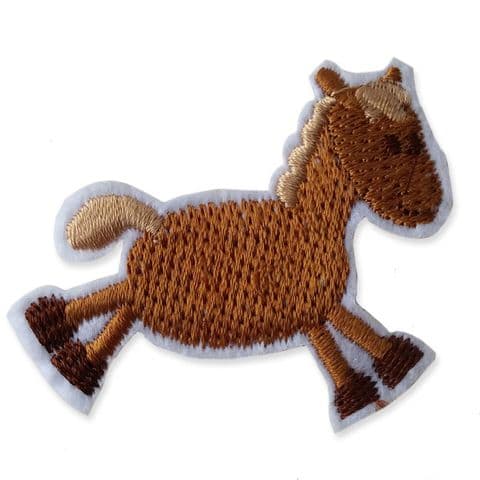 BROWN HORSE MOTIF IRON ON EMBROIDERED PATCH APPLIQUE