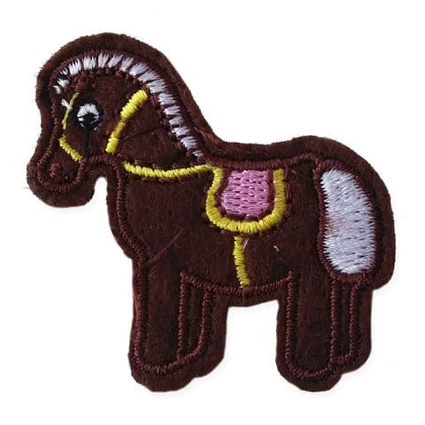 BROWN PONY MOTIF IRON ON EMBROIDERED PATCH APPLIQUE