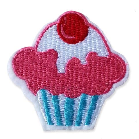 CHERRY TOP CUPCAKE MOTIF IRON ON EMBROIDERED PATCH APPLIQUE