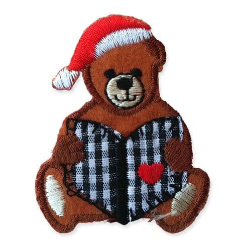 CHRISTMAS BEAR MOTIF IRON ON EMBROIDERED PATCH APPLIQUE