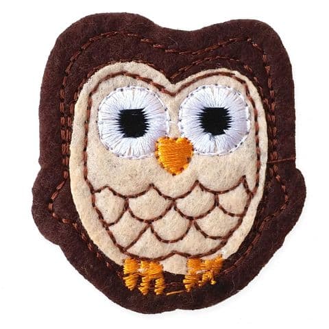 DARK BROWN OWL MOTIF IRON ON EMBROIDERED PATCH APPLIQUE