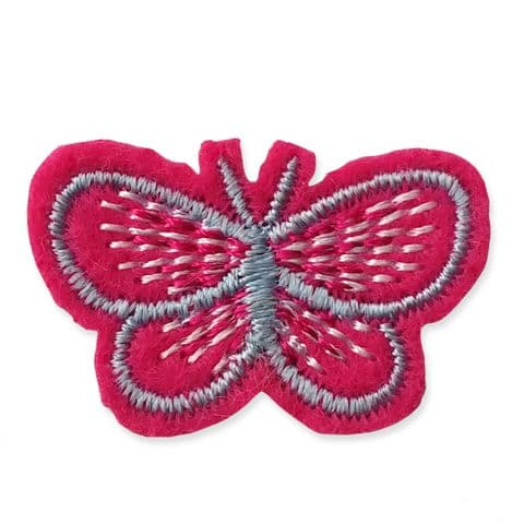 DARK PINK BUTTERFLY MOTIF IRON ON EMBROIDERED PATCH APPLIQUE