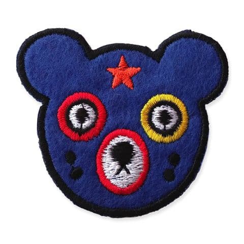 DIZZY BLUE BEAR HEAD MOTIF IRON ON EMBROIDERED PATCH APPLIQUE