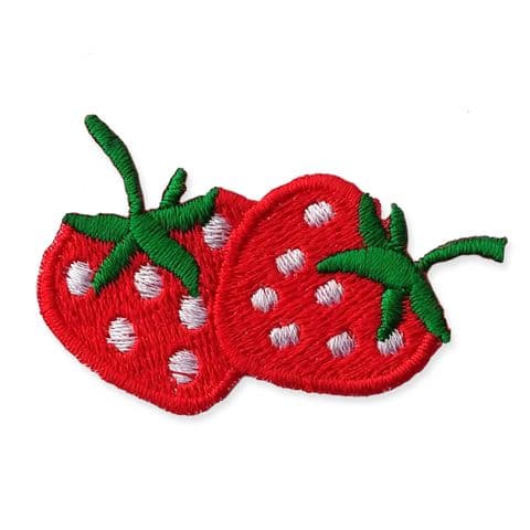 DOUBLE STRAWBERRY MOTIF IRON ON EMBROIDERED PATCH APPLIQUE