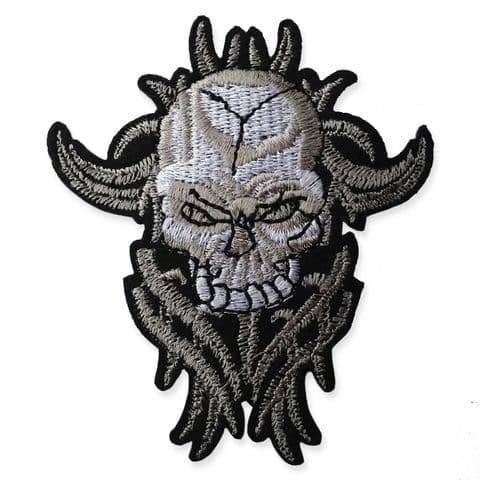 FIRE SKULL MOTIF IRON ON EMBROIDERED PATCH APPLIQUE