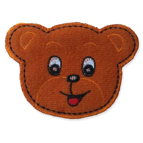 GINGER BEAR HEAD MOTIF IRON ON EMBROIDERED PATCH APPLIQUE