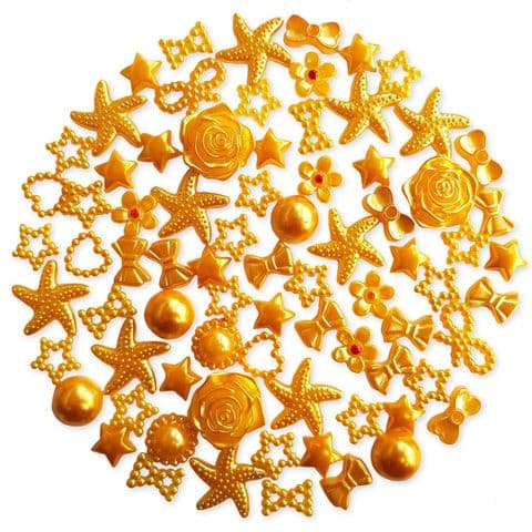 GOLD 50pcs Pack Flatback Pearlised Embellishments