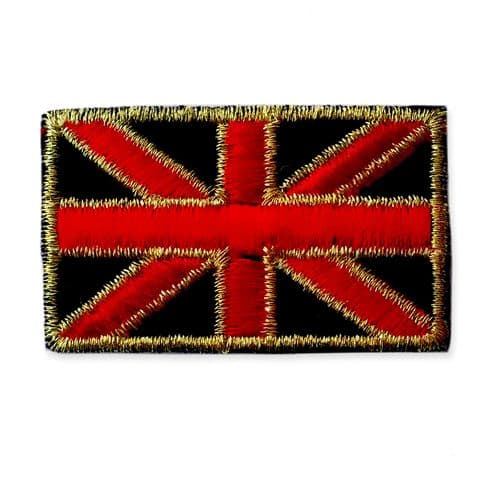 GOLD EDGE UNION JACK MOTIF IRON ON EMBROIDERED PATCH APPLIQUE