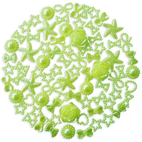 GREEN 50pcs Pack Flatback Pearlised Embellishments