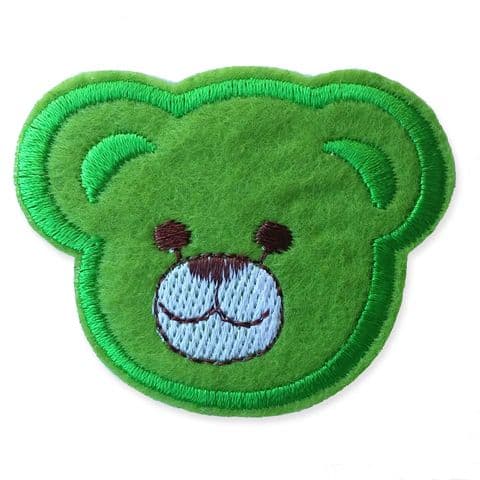GREEN BEAR HEAD MOTIF IRON ON EMBROIDERED PATCH APPLIQUE