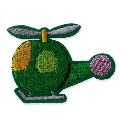 GREEN HELICOPTER MOTIF IRON ON EMBROIDERED PATCH APPLIQUE