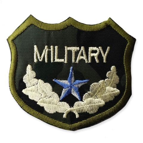 GREEN MILITARY SHIELD MOTIF IRON ON EMBROIDERED PATCH APPLIQUE