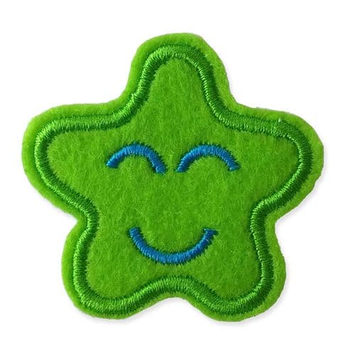 GREEN SMILING STAR MOTIF IRON ON EMBROIDERED PATCH APPLIQUE