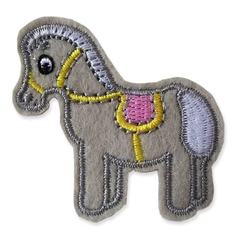 GREY PONY MOTIF IRON ON EMBROIDERED PATCH APPLIQUE