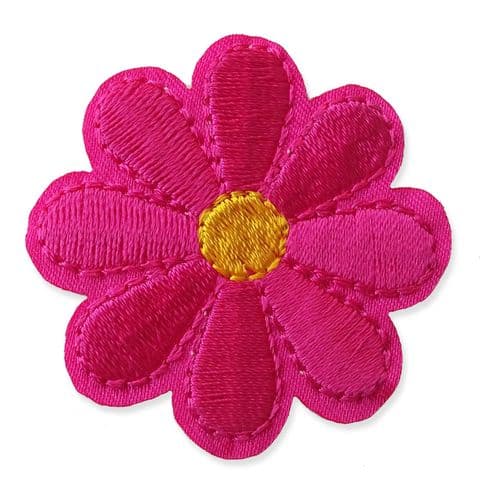 HOT PINK DAISY MOTIF IRON ON EMBROIDERED PATCH APPLIQUE