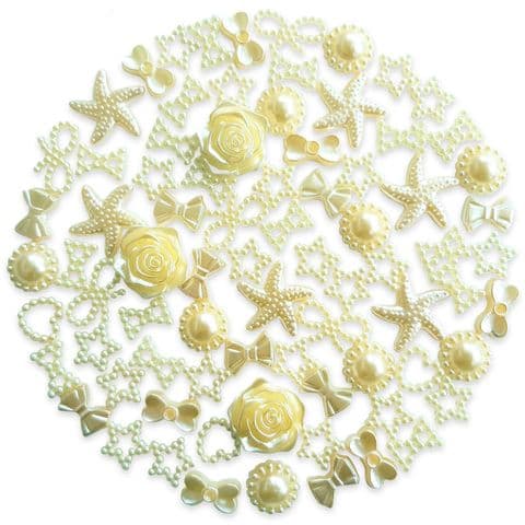 IVORY 50pcs Pack Flatback Pearlised Embellishments