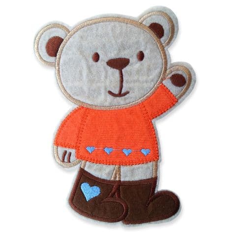 LARGE GREETING BEAR MOTIF IRON ON EMBROIDERED PATCH APPLIQUE