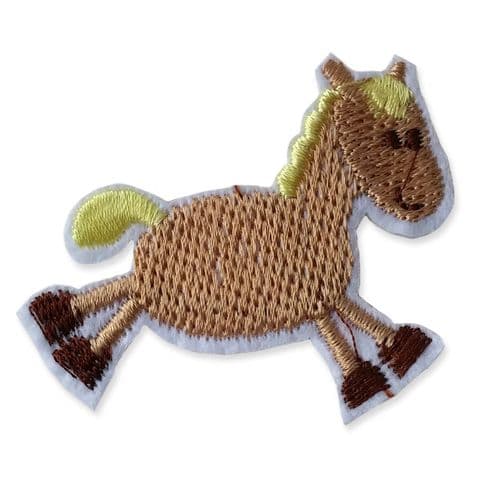 LIGHT BROWN HORSE MOTIF IRON ON EMBROIDERED PATCH APPLIQUE