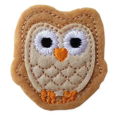 LIGHT BROWN OWL MOTIF IRON ON EMBROIDERED PATCH APPLIQUE
