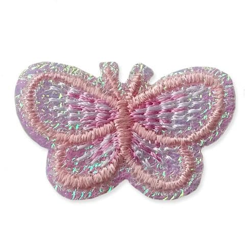 LIGHT PINK BUTTERFLY MOTIF IRON ON EMBROIDERED PATCH APPLIQUE