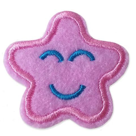 LIGHT PINK SMILING STAR MOTIF IRON ON EMBROIDERED PATCH APPLIQUE