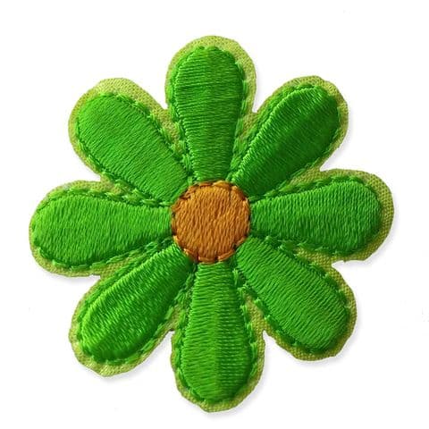 LIME GREEN DAISY MOTIF IRON ON EMBROIDERED PATCH APPLIQUE