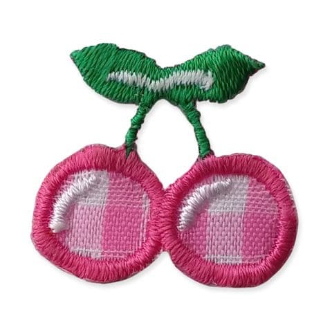 MINI PINK CHERRY MOTIF IRON ON EMBROIDERED PATCH APPLIQUE