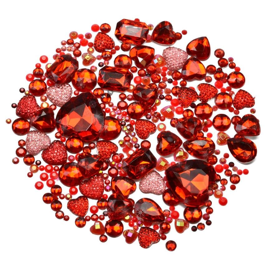 Mixed Pack of RED Gems and Diamante Embellishments