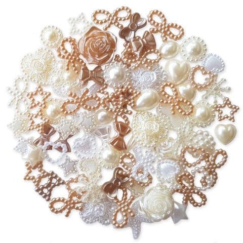 NATURAL MIX 50pcs Pack Flatback Pearlised Embellishments
