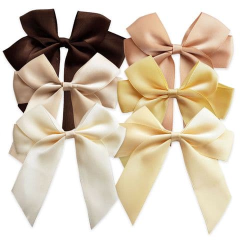 NATURAL MIX 90mm Large Ribbon Bows (Pack of 6)