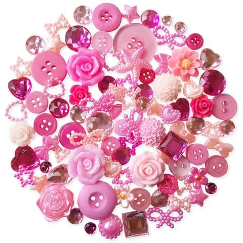 PINK 50pcs Assorted Gems, Cabochons, Buttons and Pearlised Flatbacks