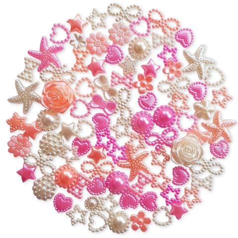 PINK AND CREAM 50pcs Pack Flatback Pearlised Embellishments