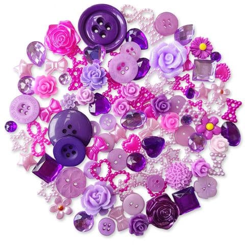 PURPLE 50pcs Assorted Gems, Cabochons, buttons and Pearlised Flatbacks