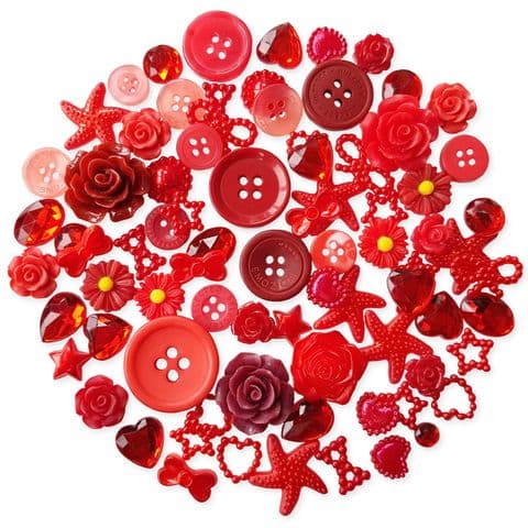 RED 50pcs Assorted Gems, Cabochons, buttons and Pearlised Flatbacks