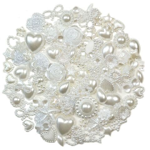WHITE 50pcs Pack Flatback Pearlised Embellishments