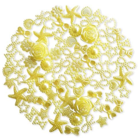 YELLOW 50pcs Pack Flatback Pearlised Embellishments