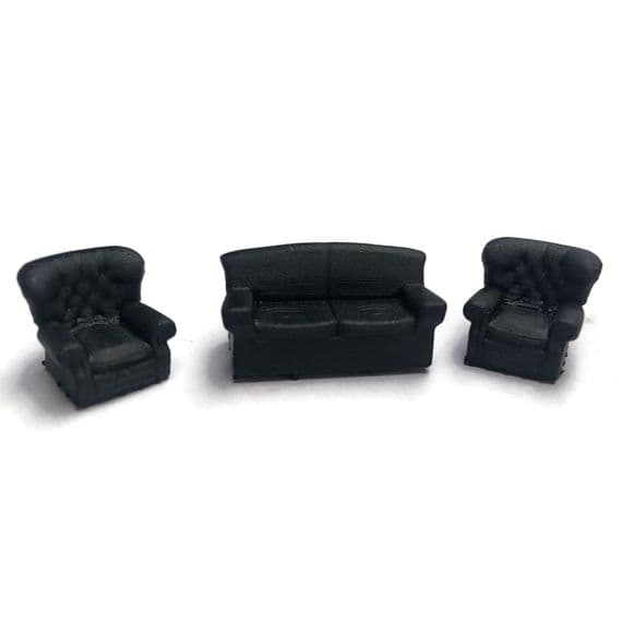 AX183-OO Black Leather 3 Piece Suite - OO/4mm/1:76