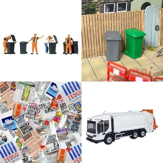 OO Gauge Bin Day Bundle With Lorry, Wheelie Bins & Bin Bags